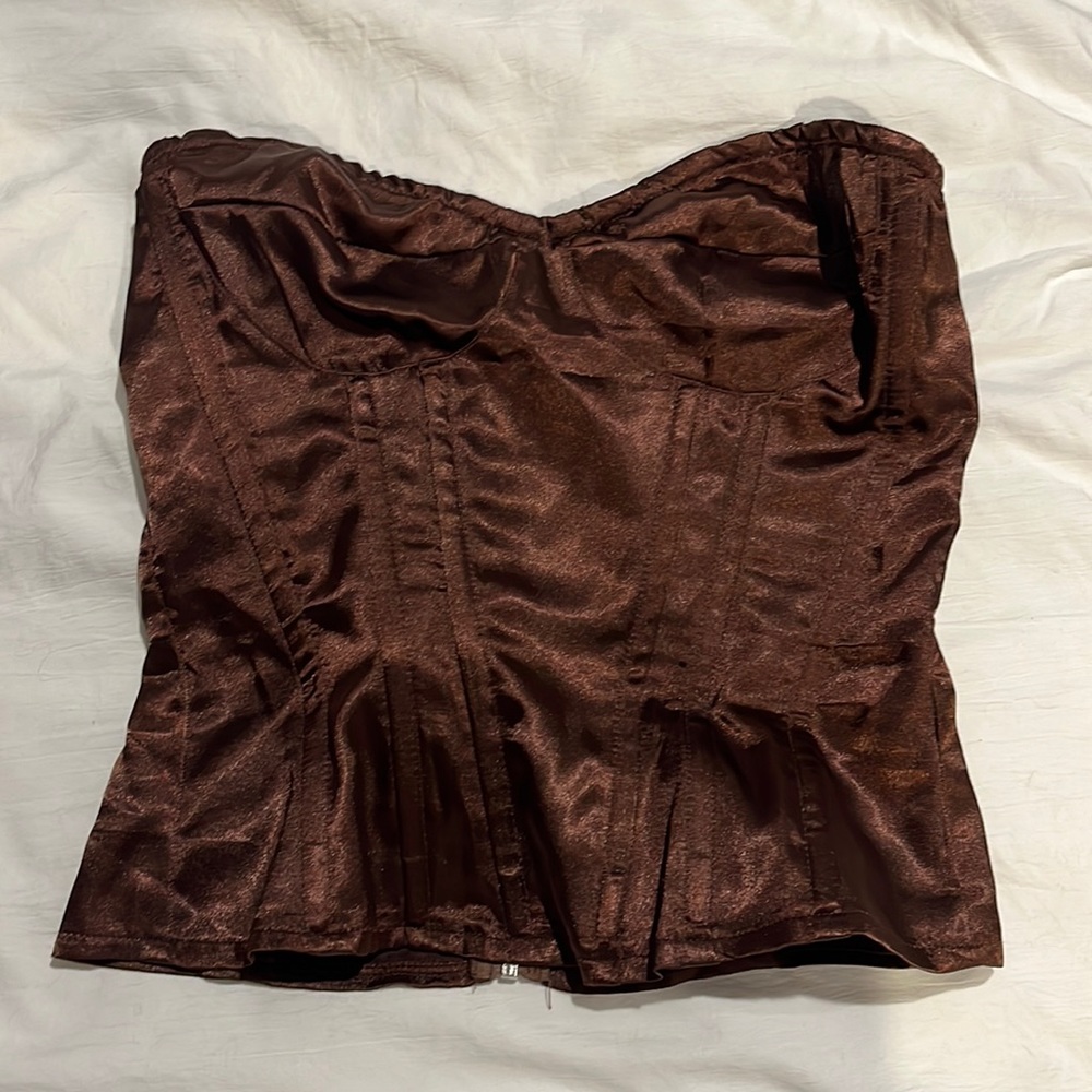 Brown silky corset top